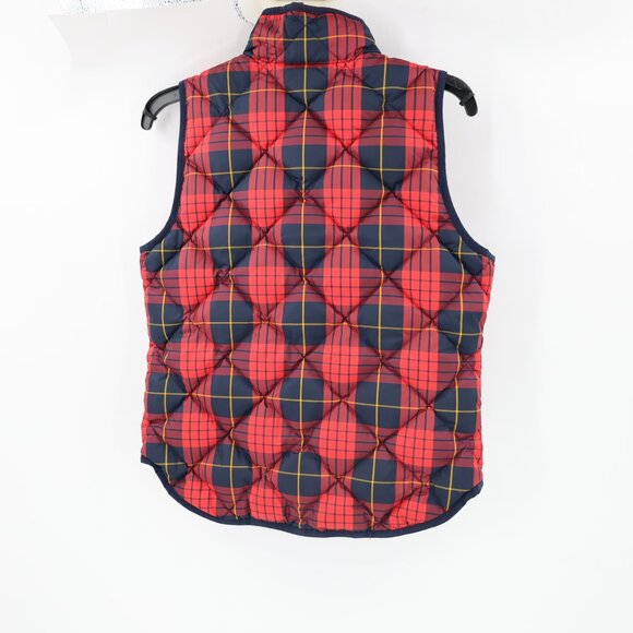 J Crew Down Vest womens PS Full Zip Quilted red black plaid puffer petite small - Picture 4 of 10